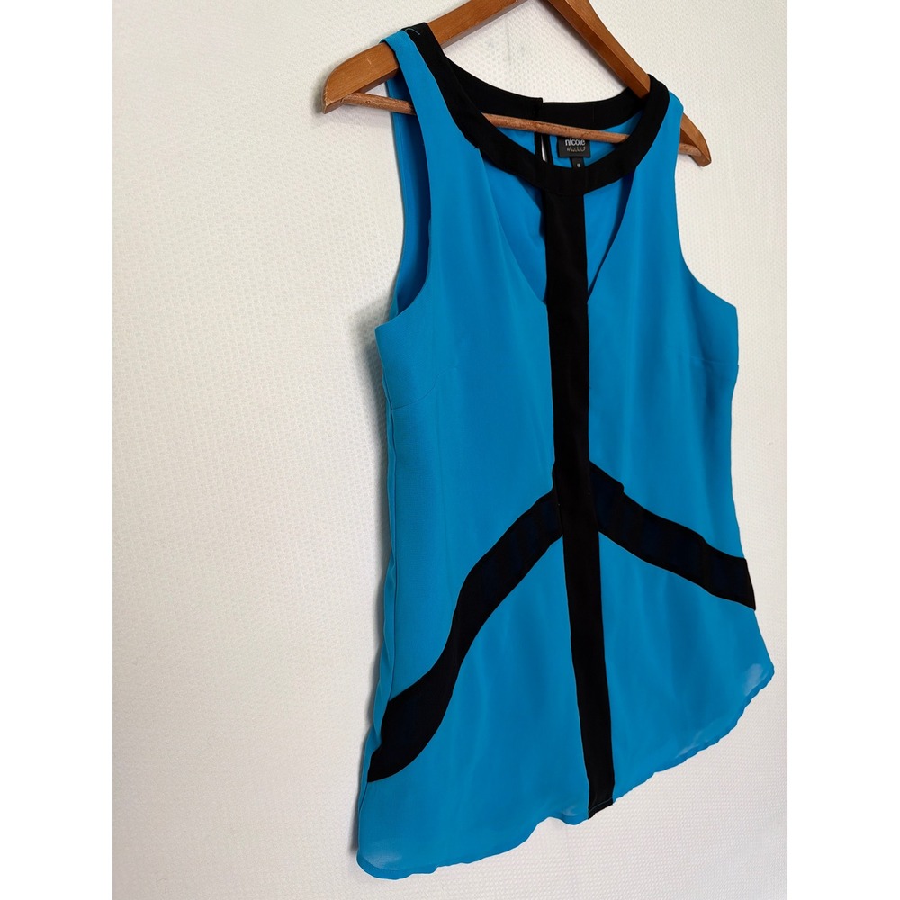 Nicole by Nicole Miller Turquoise Blue Black Colorblock Sleeveless Blouse Medium - Picture 4 of 9